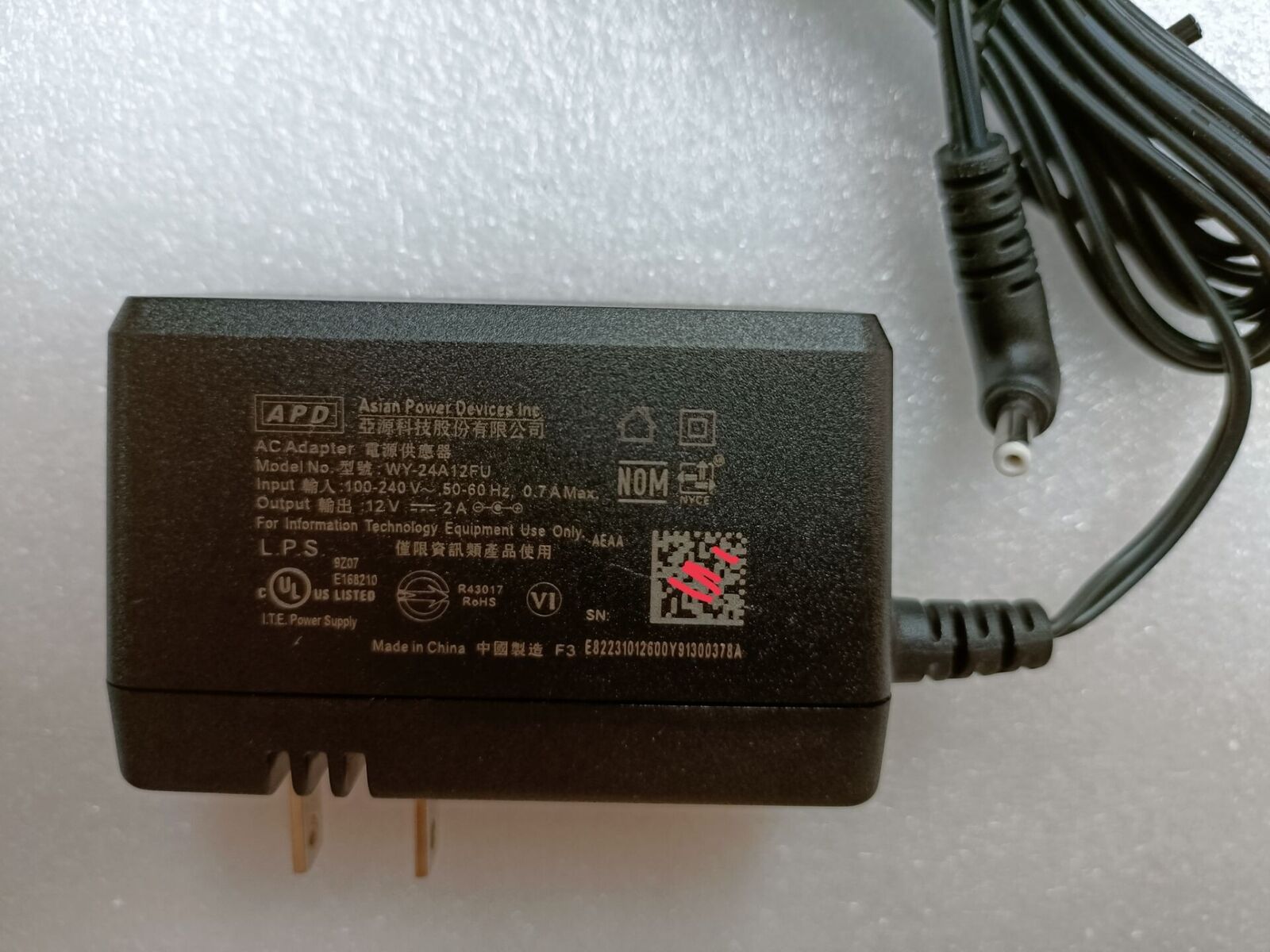 *Brand NEW*Genuine APD AC Adapter WY-24A12FU 12V 2A 3.5*1.0MM Power Supply